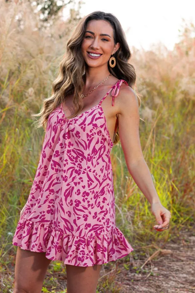 Women Short Dresses Cupshe Patience Ruffle Hem Tie Shoulder Slip Dress Pink
