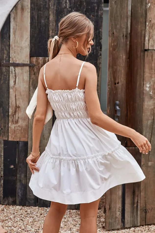 Women Short Dresses Cupshe Sinemorets White Fitted Waisted AShape Dress White