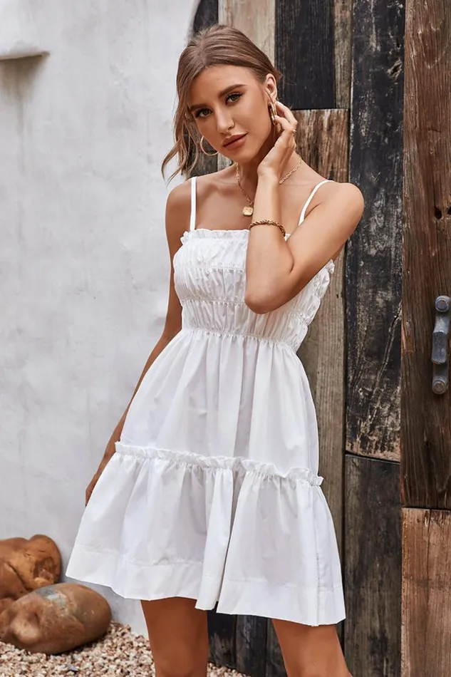 Women Short Dresses Cupshe Sinemorets White Fitted Waisted AShape Dress White