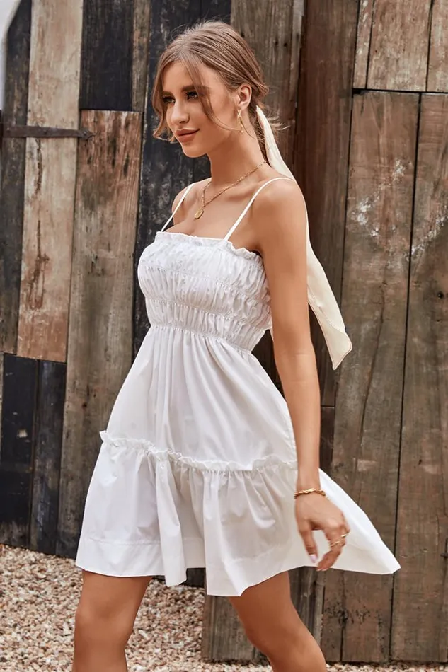 Women Short Dresses Cupshe Sinemorets White Fitted Waisted AShape Dress White