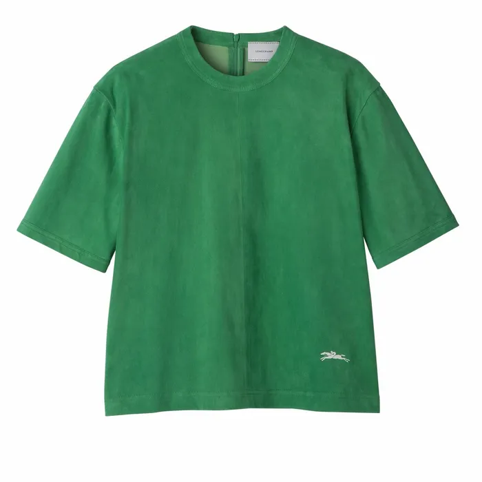 Women Short Leather Top Green Longchamp Tops and Blouses