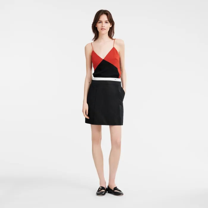 Women Short Skirt With Belt Patch Black Longchamp Dresses and Skirts