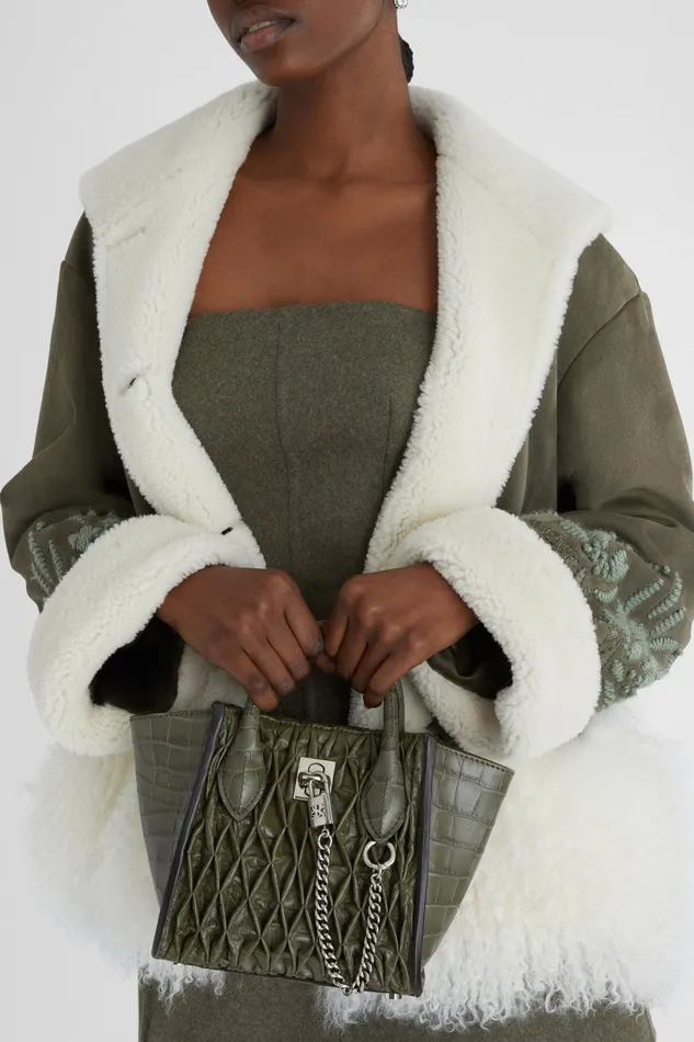 Women Shoulder Bags Ermanno Scervino Mini Maggie In Crocodile Print Lamb And Handmade Smock Stitching