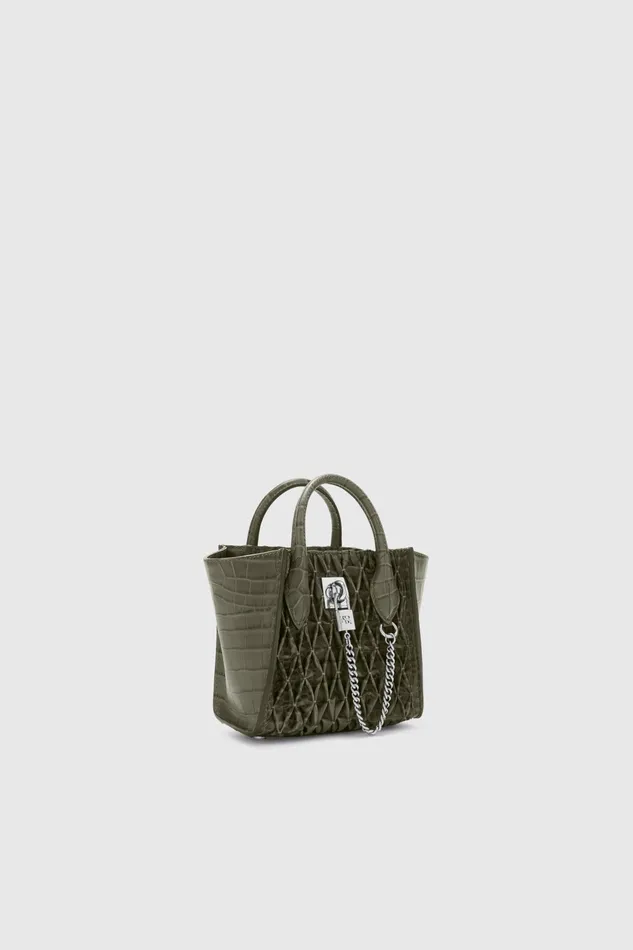 Women Shoulder Bags Ermanno Scervino Mini Maggie In Crocodile Print Lamb And Handmade Smock Stitching