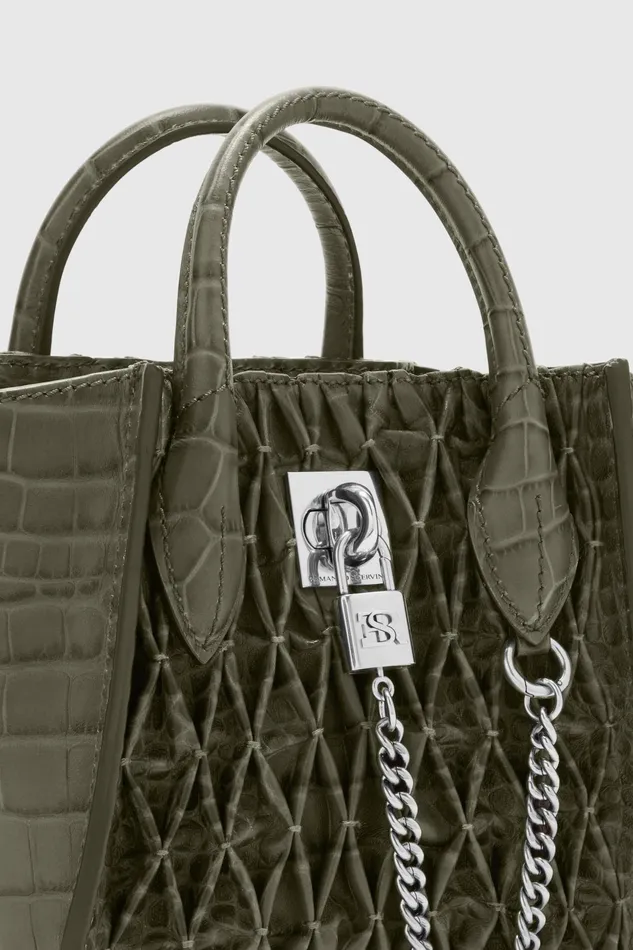 Women Shoulder Bags Ermanno Scervino Mini Maggie In Crocodile Print Lamb And Handmade Smock Stitching