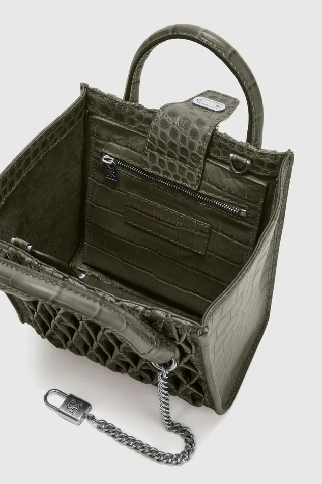 Women Shoulder Bags Ermanno Scervino Mini Maggie In Crocodile Print Lamb And Handmade Smock Stitching