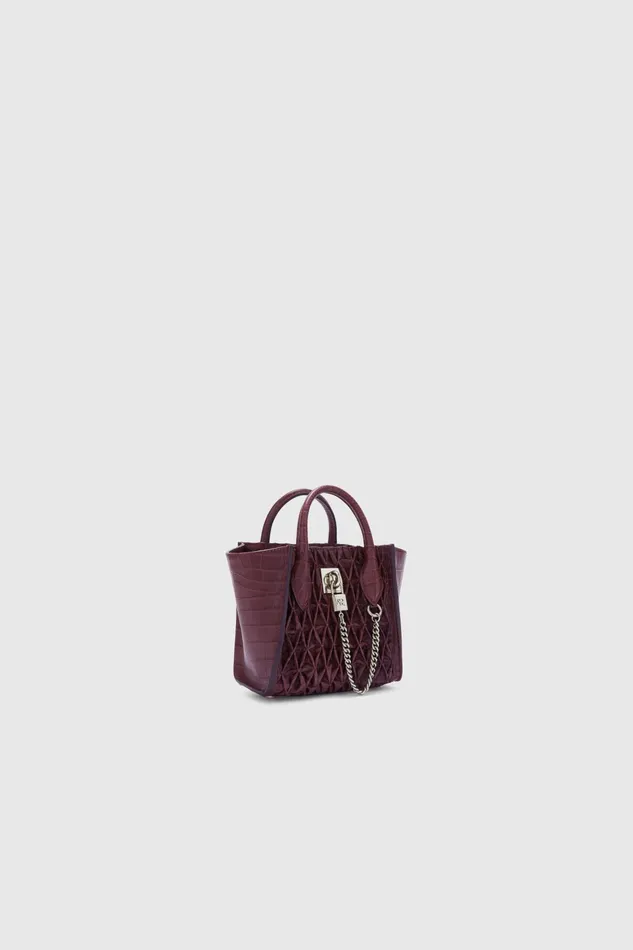 Women Shoulder Bags Ermanno Scervino Mini Maggie In Crocodile Print Lamb And Handmade Smock Stitching Bordeaux