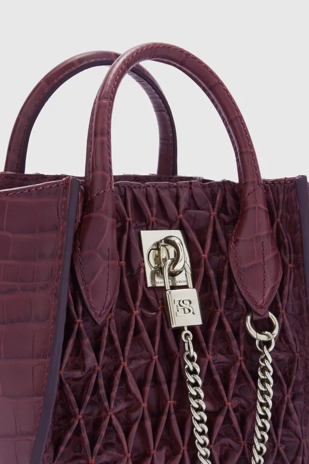 Women Shoulder Bags Ermanno Scervino Mini Maggie In Crocodile Print Lamb And Handmade Smock Stitching Bordeaux