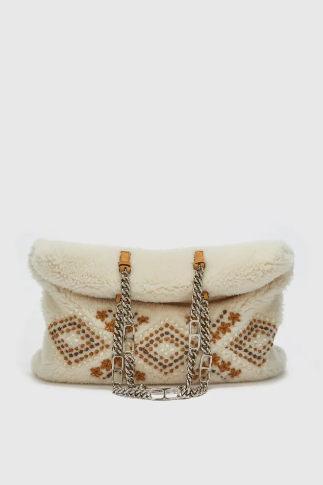 Women Shoulder Bags Ermanno Scervino Shearling Pillow Bag With Handmade Embroidery Women Shoulder Bags Ermanno Scervino Shearling Pillow Bag With Handmade Embroidery