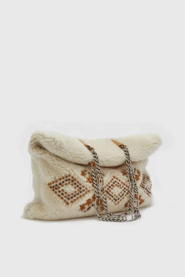 Women Shoulder Bags Ermanno Scervino Shearling Pillow Bag With Handmade Embroidery