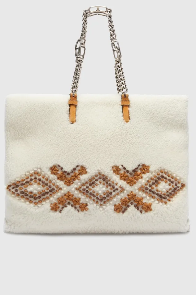 Women Shoulder Bags Ermanno Scervino Shearling Pillow Bag With Handmade Embroidery