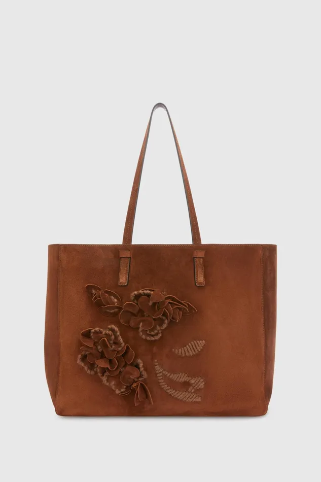 Women Shoulder Bags Ermanno Scervino Suede Shopping Bag With Handmade Flowers And Embroidery Women Shoulder Bags Ermanno Scervino Suede Shopping Bag With Handmade Flowers And Embroidery