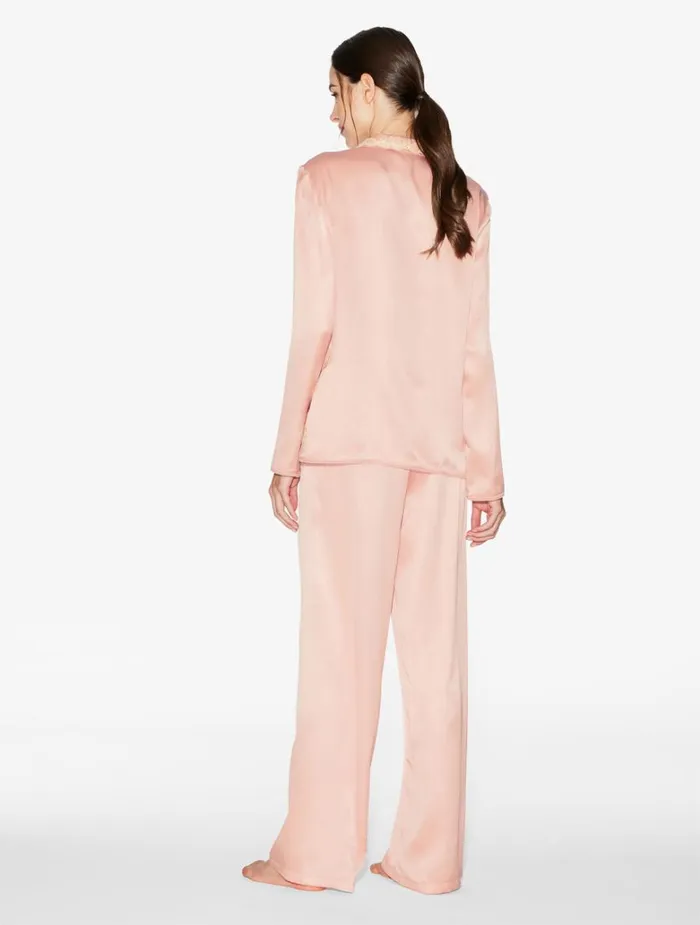 Women Silk Sleepwear La Perla Pink Silk Long Pajamas With Frastaglio