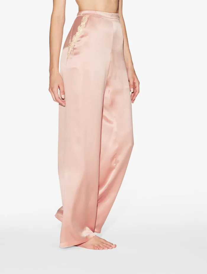 Women Silk Sleepwear La Perla Pink Silk Long Pajamas With Frastaglio