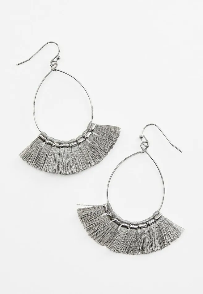 Women Silver Gray Fringe Teardrop Earrings Maurices Jewelry