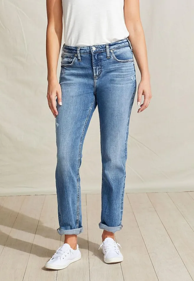 Women Silver Jeans Co High Rise Medium Wash Girlfriend Jean Maurices Jeans