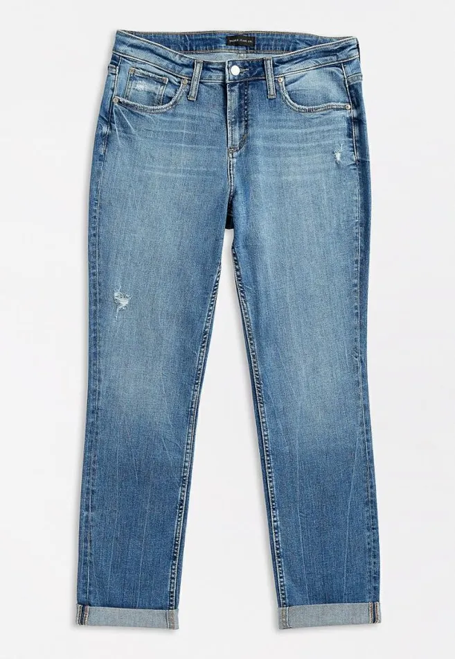Women Silver Jeans Co High Rise Medium Wash Girlfriend Jean Maurices Jeans
