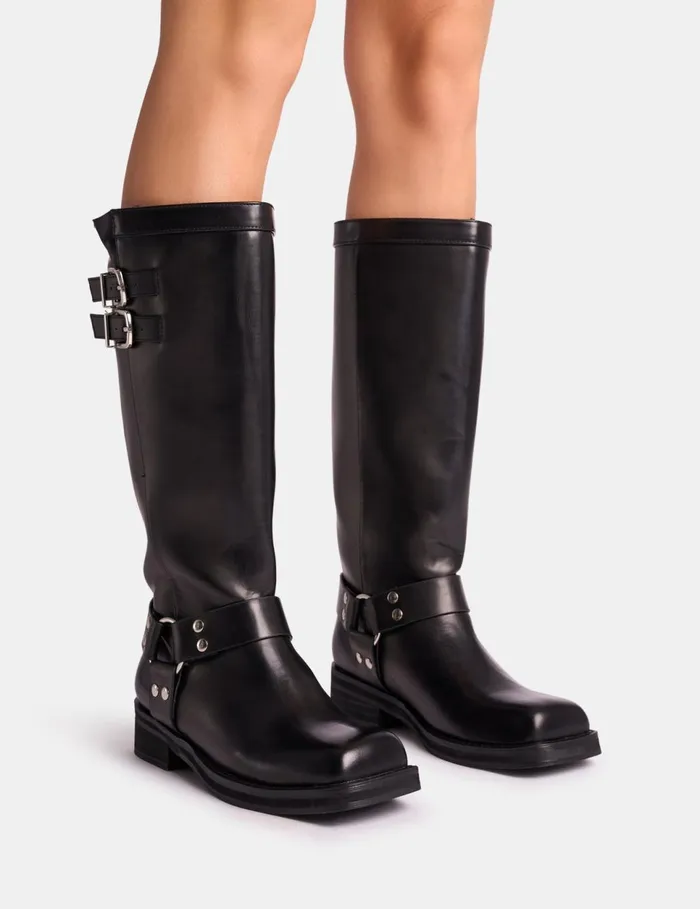 Women Sirius Black Vintage Buckle Knee Hight Flat Boots Black Public Desire Knee High Boots Women Sirius Black Vintage Buckle Knee Hight Flat Boots Black Public Desire Knee High Boots
