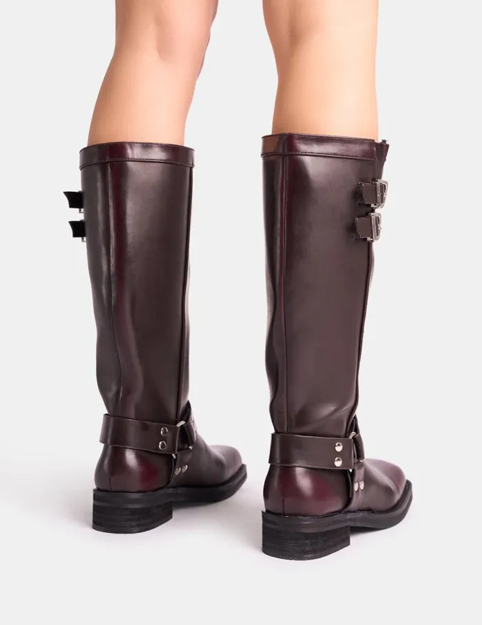 Women Sirius Burgundy Vintage Buckle Knee Hight Flat Boots Burgundy Public Desire Knee High Boots Women Sirius Burgundy Vintage Buckle Knee Hight Flat Boots Burgundy Public Desire Knee High Boots