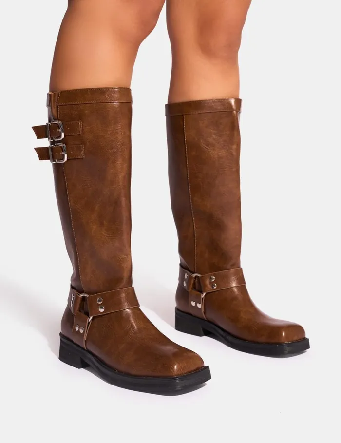 Women Sirius Tan Vintage Buckle Knee Hight Flat Boots Tan Public Desire Knee High Boots Women Sirius Tan Vintage Buckle Knee Hight Flat Boots Tan Public Desire Knee High Boots