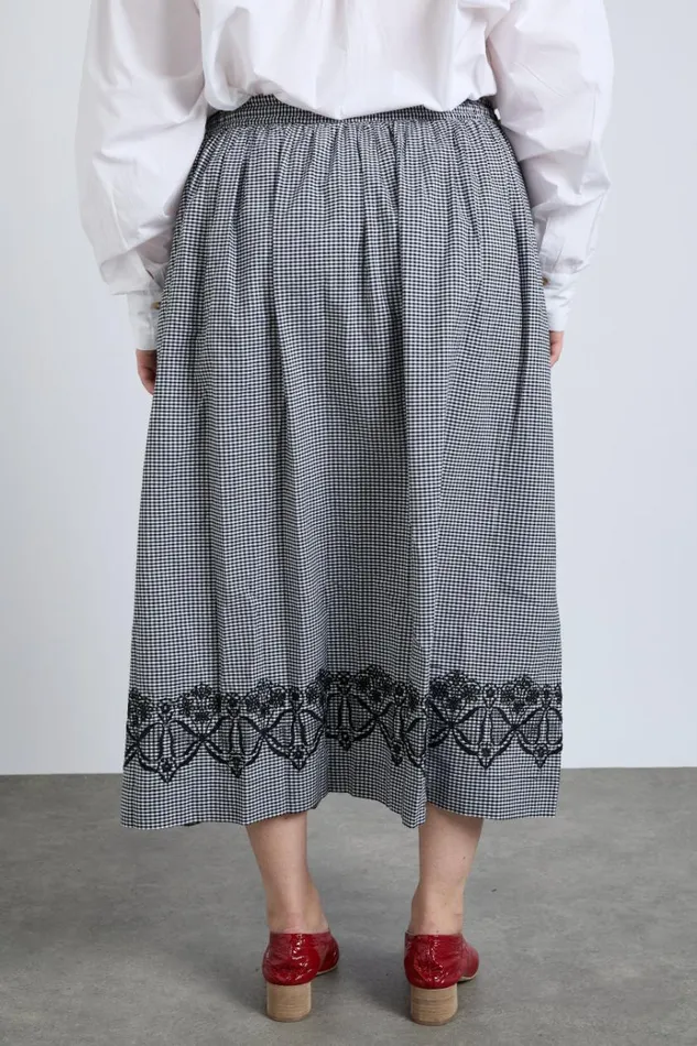 Women Skirts Damson Madder Keeley Midi Skirt 8211 Black Gingham