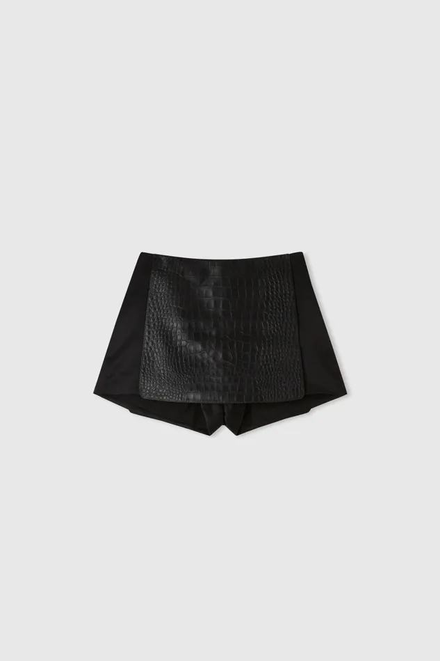 Women Skirts Ermanno Scervino Leather Mini Skirt With Crocodile Print Black