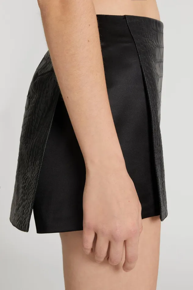 Women Skirts Ermanno Scervino Leather Mini Skirt With Crocodile Print Black