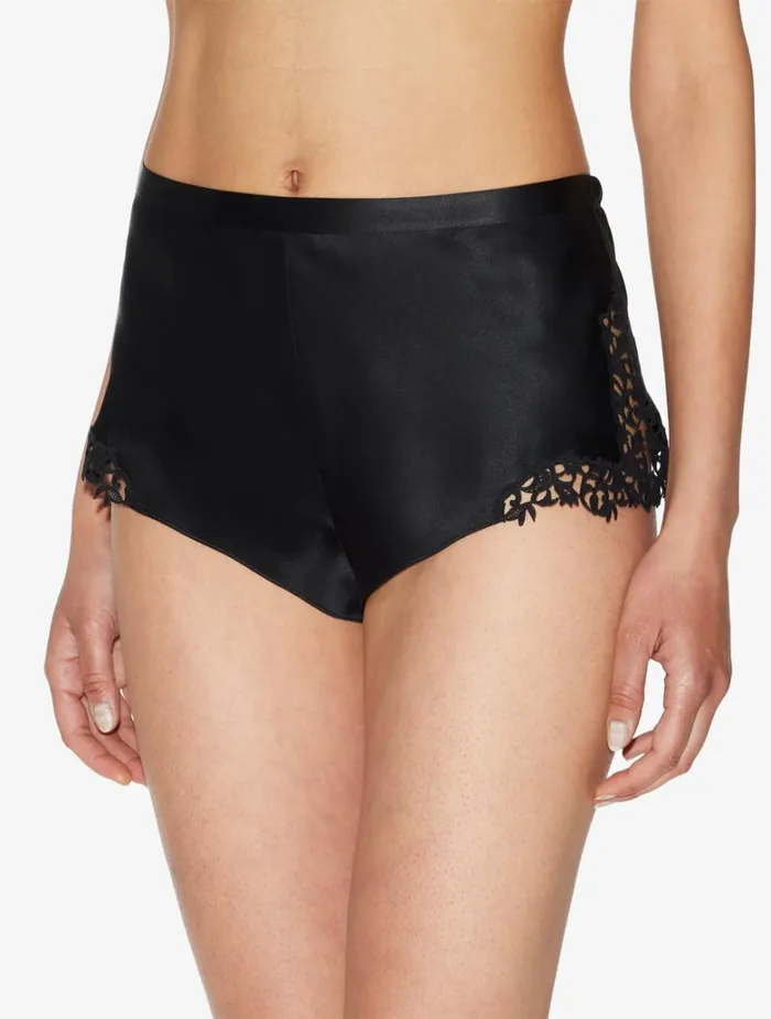 Women Sleep Shorts and Trousers La Perla Black Silk Sleep Shorts With Macram Frastaglio