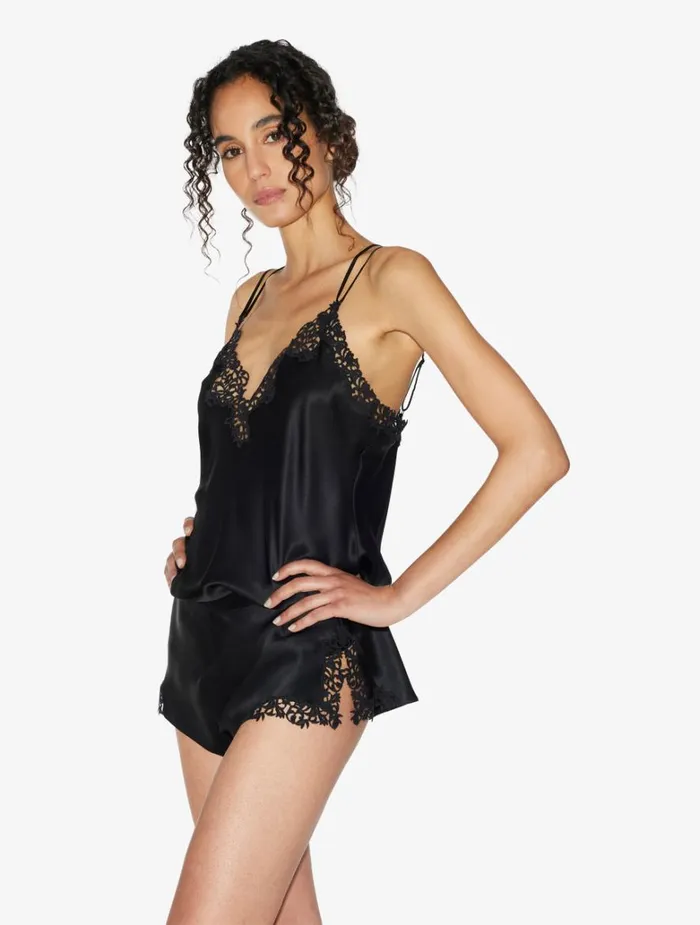 Women Sleep Shorts and Trousers La Perla Black Silk Sleep Shorts With Macram Frastaglio