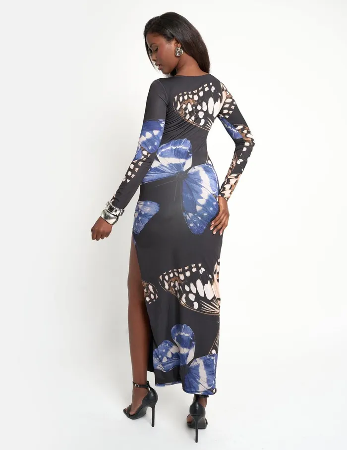 Women Slinky Butterfly Cut Out Detail Maxi Dress Black Black Public Desire Dresses