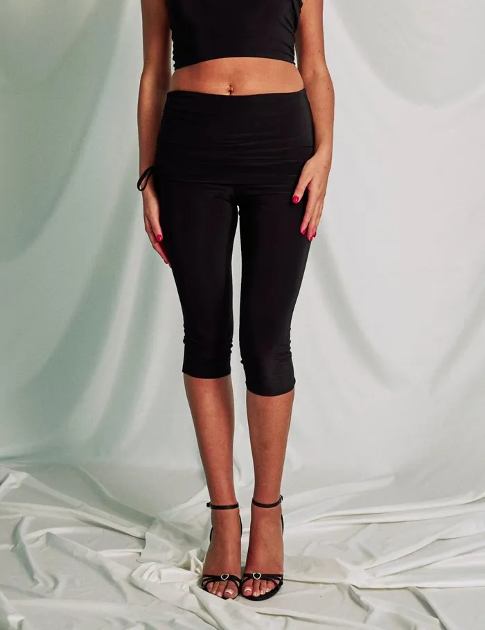 Women Slinky Foldover Ruched Capri Leggings Black Black Public Desire Festival