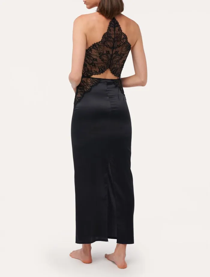 Women Slips and Dresses La Perla Black Silk Halterneck Nightdress With Leavers Lace Trim