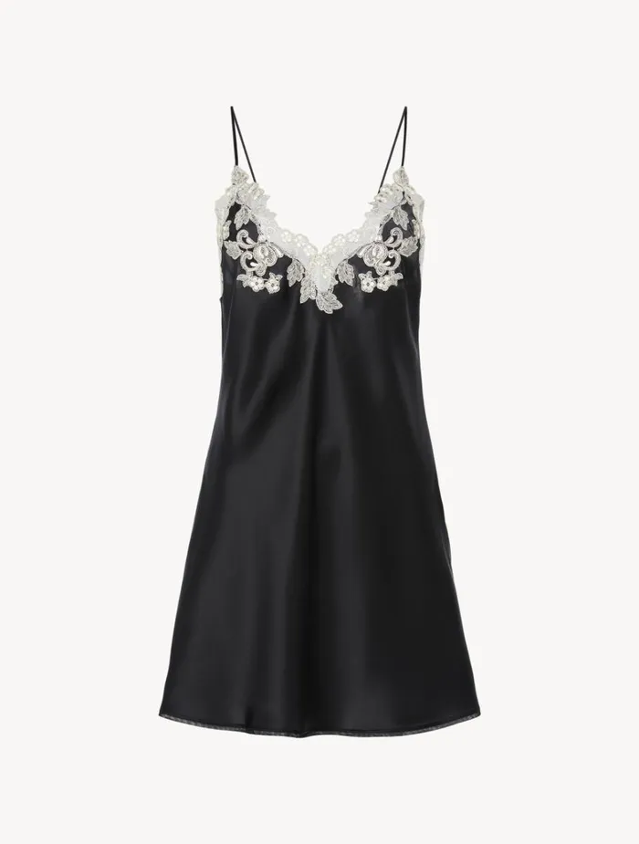 Women Slips and Dresses La Perla Black Silk Slip Dress With Frastaglio