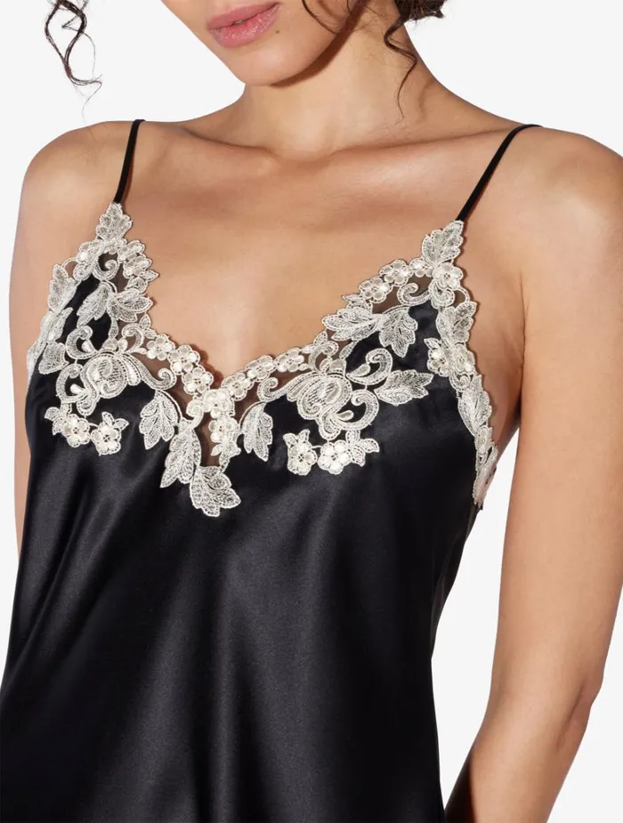 Women Slips and Dresses La Perla Black Silk Slip Dress With Frastaglio