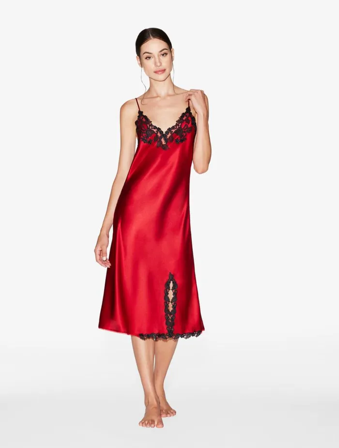 Women Slips and Dresses La Perla Red Silk Satin Short Nightgown With Frastaglio