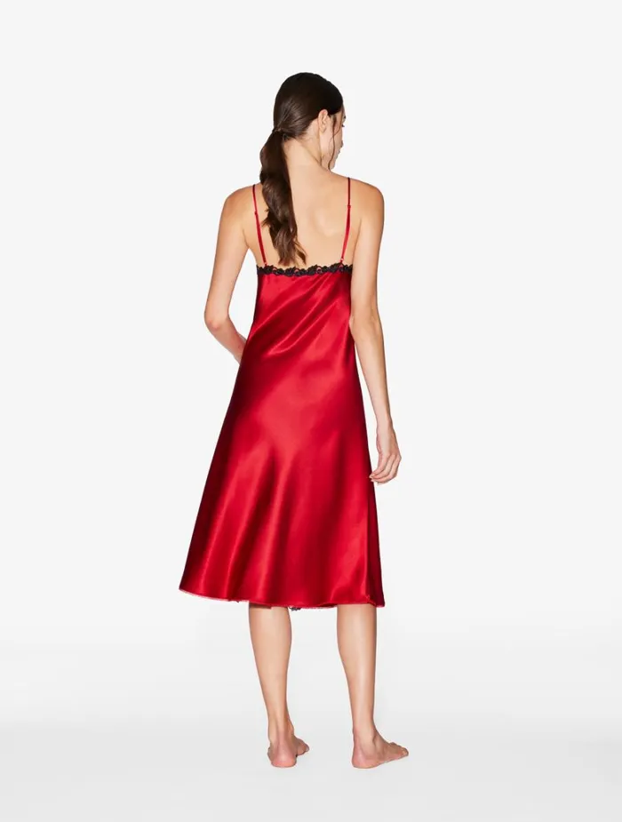 Women Slips and Dresses La Perla Red Silk Satin Short Nightgown With Frastaglio