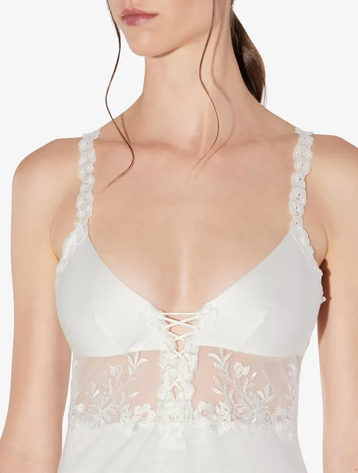 Women Slips and Dresses La Perla Slip Dress In Offwhite Modal With Embroidered Tulle