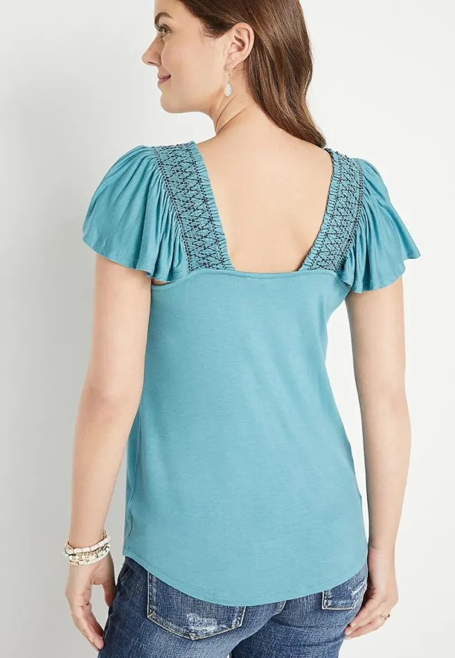 Women Smocked Flutter Sleeve Blouse Maurices Tops