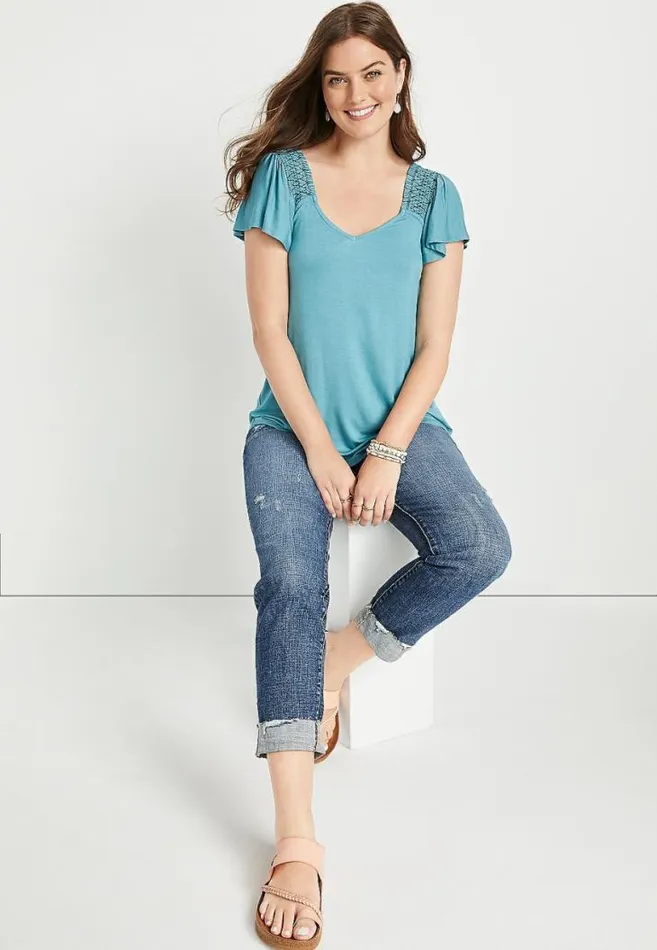 Women Smocked Flutter Sleeve Blouse Maurices Tops