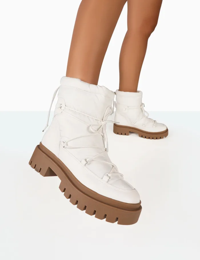 Women Snowy White Lace Up Chunky Sole Snow Ankle Boots White Public Desire Chunky Boots Women Snowy White Lace Up Chunky Sole Snow Ankle Boots White Public Desire Chunky Boots