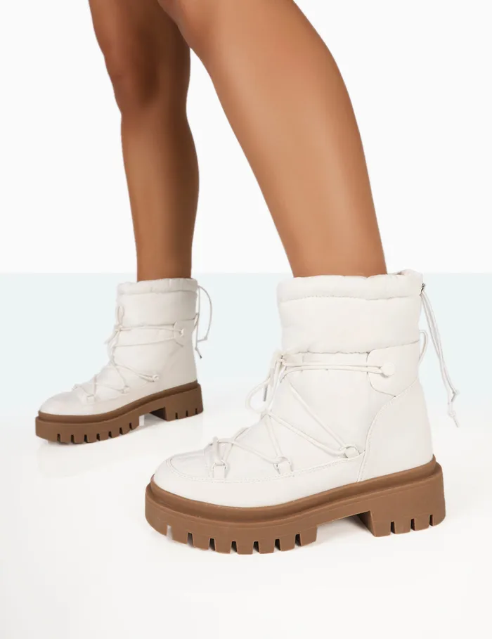Women Snowy White Lace Up Chunky Sole Snow Ankle Boots White Public Desire Chunky Boots