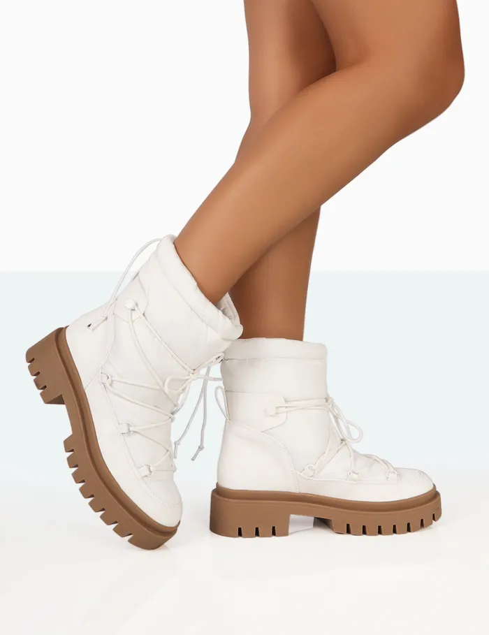 Women Snowy White Lace Up Chunky Sole Snow Ankle Boots White Public Desire Chunky Boots
