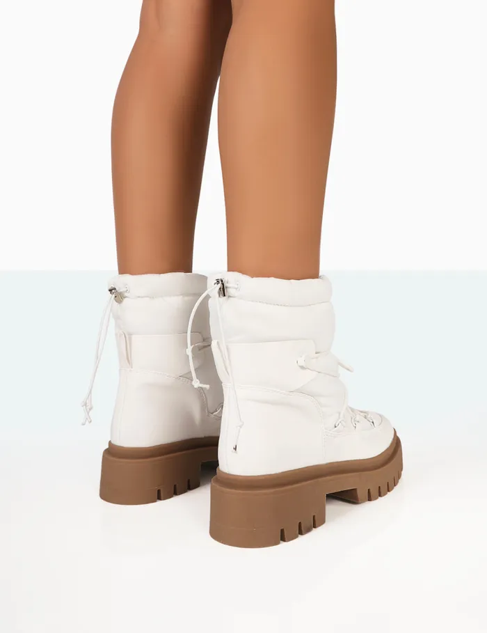 Women Snowy White Lace Up Chunky Sole Snow Ankle Boots White Public Desire Chunky Boots
