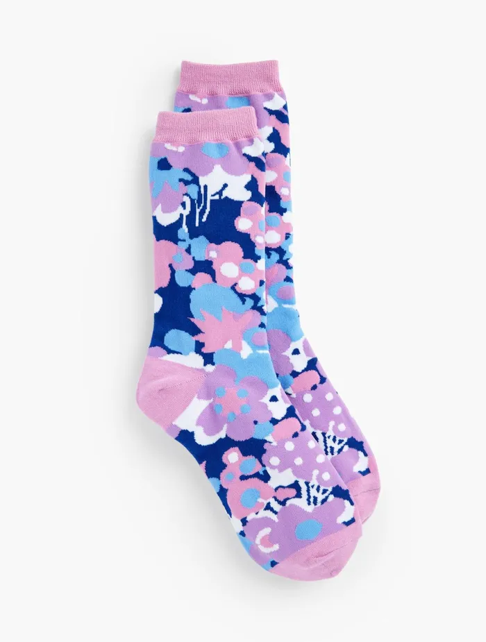 Women Socks Talbots Bold Floral Trouser Socks Lavender Tulle