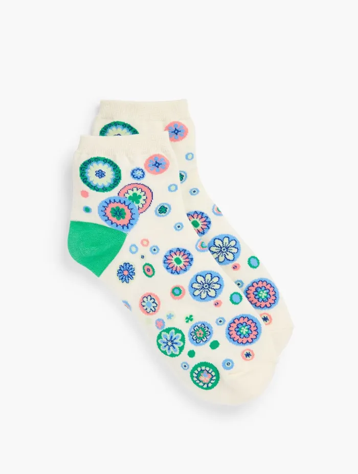 Women Socks Talbots Geo Floral Crew Socks Ivory Multi