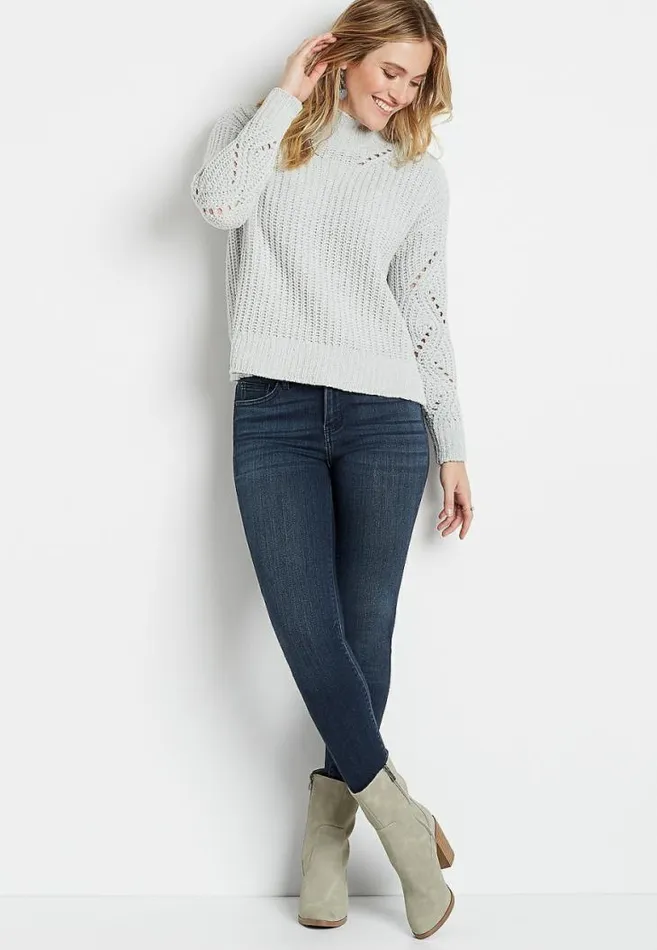 Women Solid Chenille Mock Neck Pullover Sweater Maurices Tops