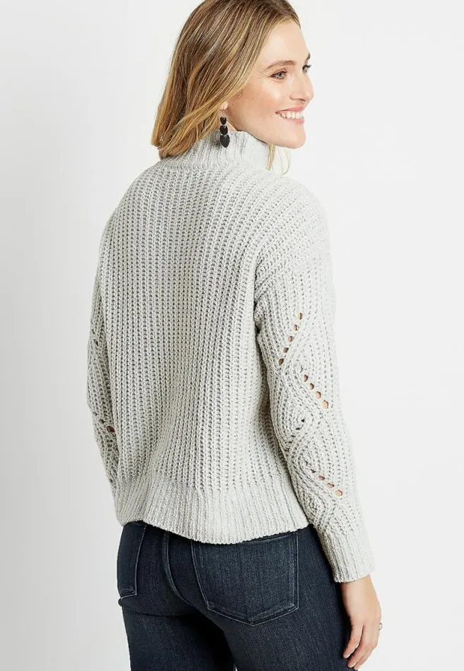 Women Solid Chenille Mock Neck Pullover Sweater Maurices Tops