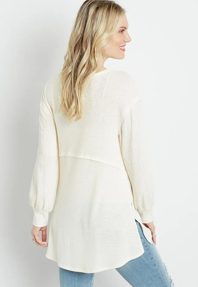 Women Solid Crochet Trim Blouson Sleeve Tunic Top Maurices Tops