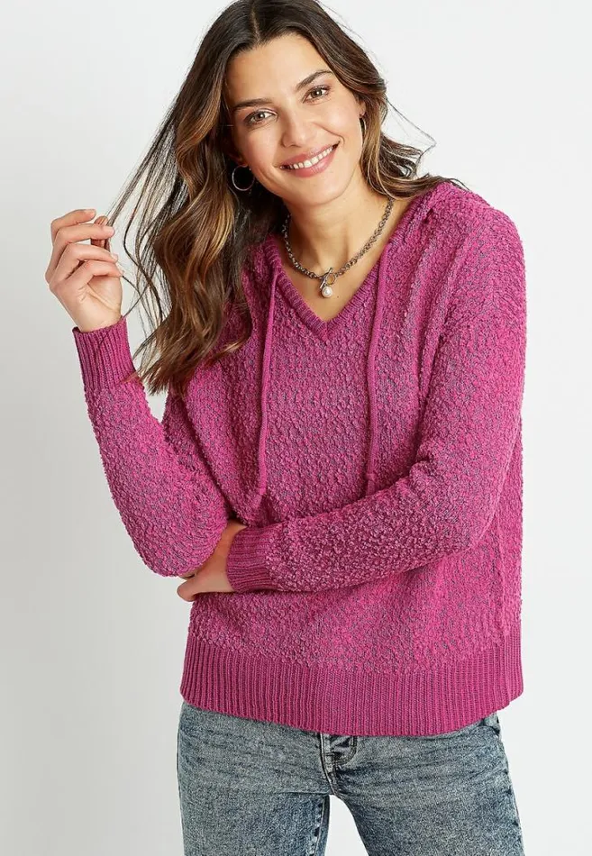 Women Solid Hooded Pullover Sweater Maurices Tops
