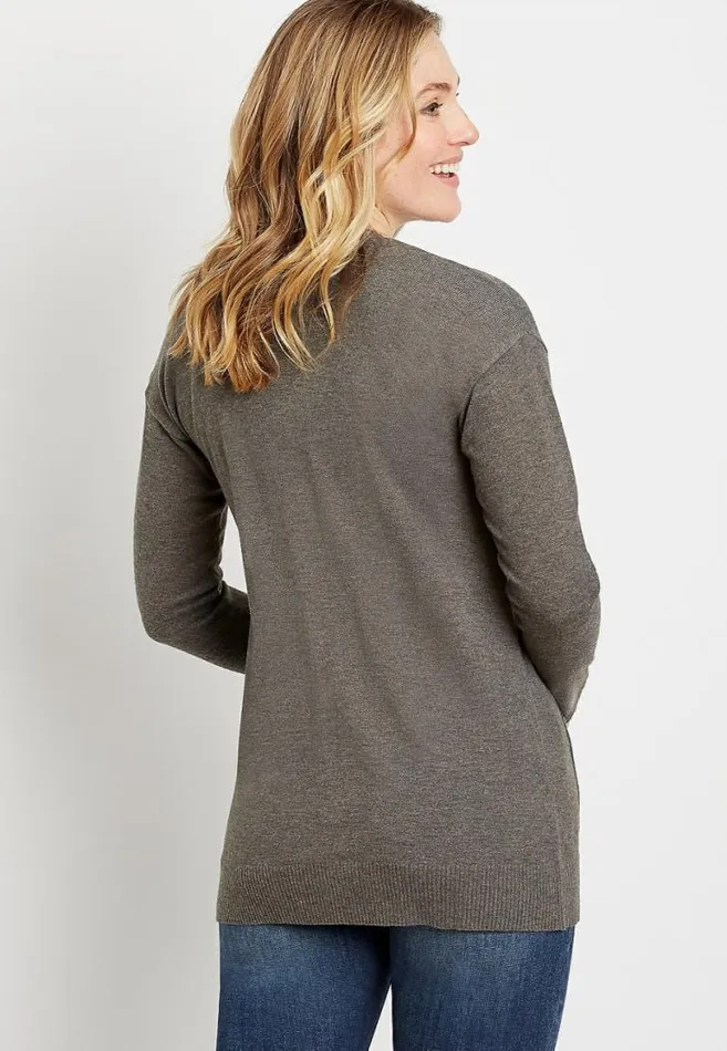 Women Solid Open Front Pocket Tunic Cardigan Maurices Tops